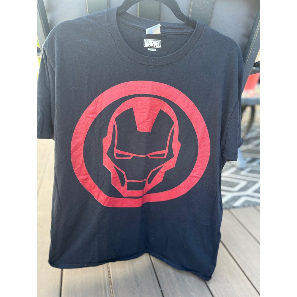 Marvel Iron Man Graphic T-Shirt Mens Large Black Red Helmet Logo Port & Company